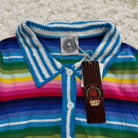 Happy Sheep Rainbow Cardigan w/ Crochet Collar - Picture 4 of 6